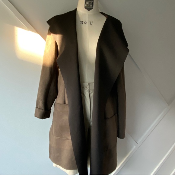 Zara Deep Brown Faux Suede Hooded Coat - Small - Picture 2 of 11